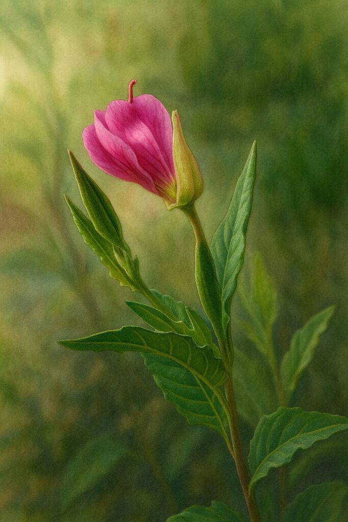ユウゲショウの横向きの花を描いたボタニカルイラスト
