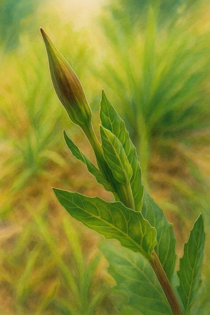 ユウゲショウの緑の蕾を丁寧に描いた植物イラスト