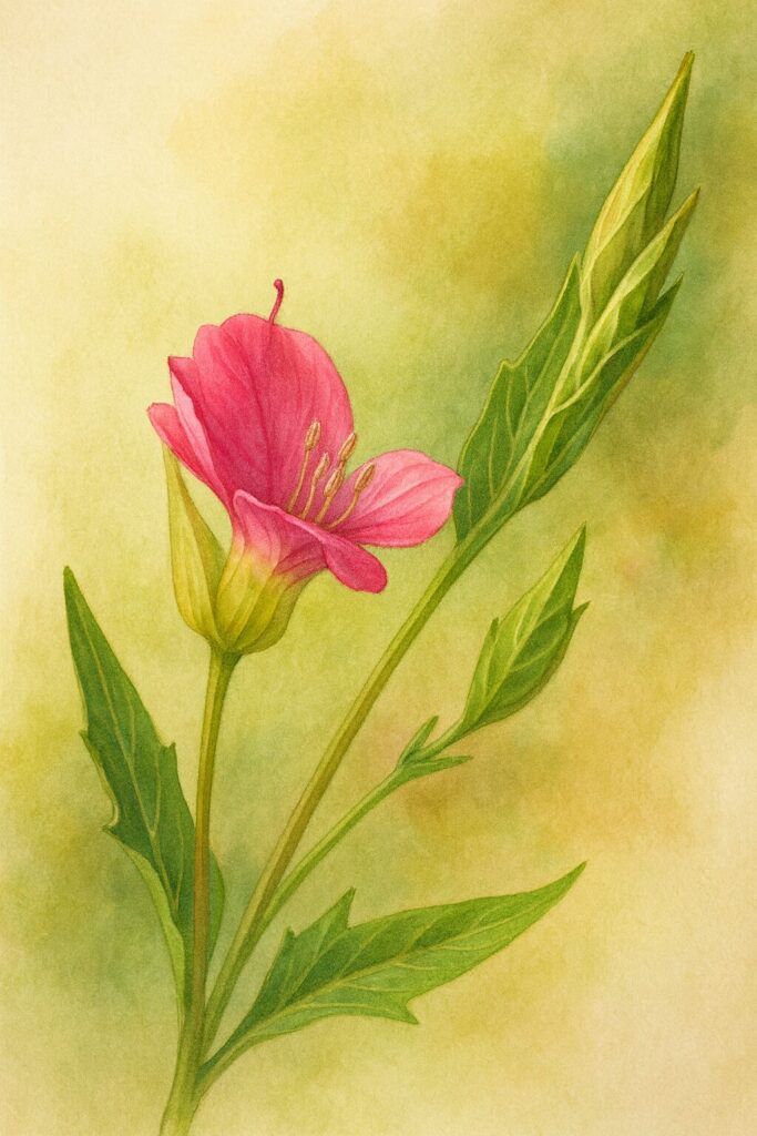 ユウゲショウの咲いた花を美しく表現したボタニカルアート