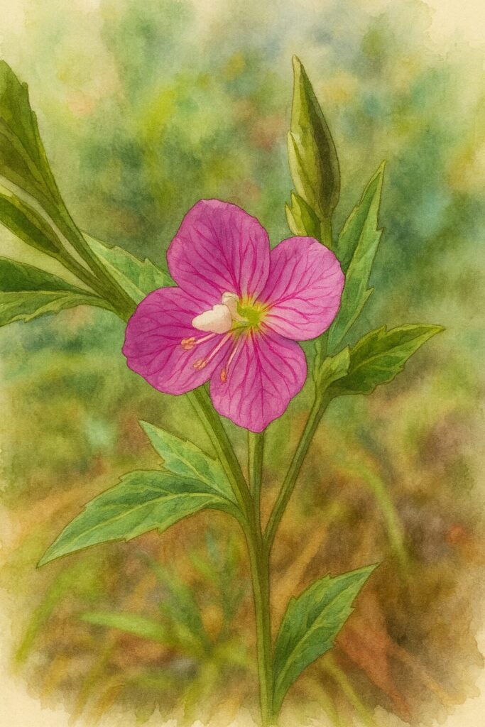 ユウゲショウの花びらを真上から描いたボタニカルイラスト