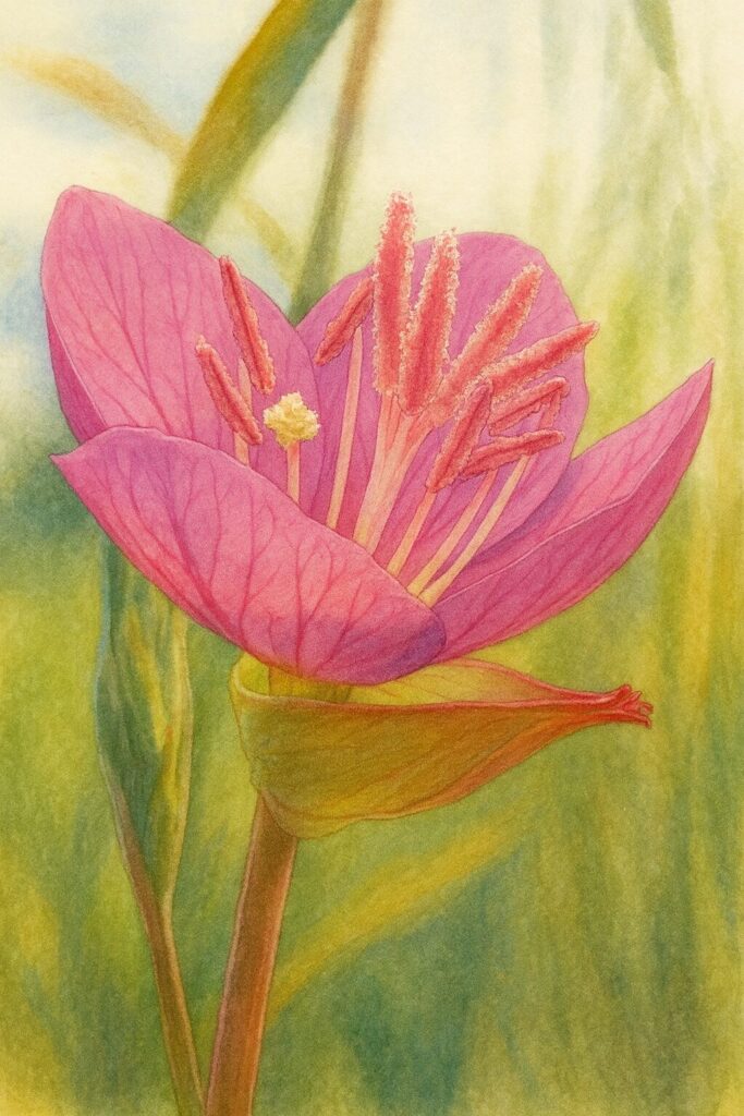 側面から見た花の立体感を丁寧に表現したユウゲショウのイラスト作品