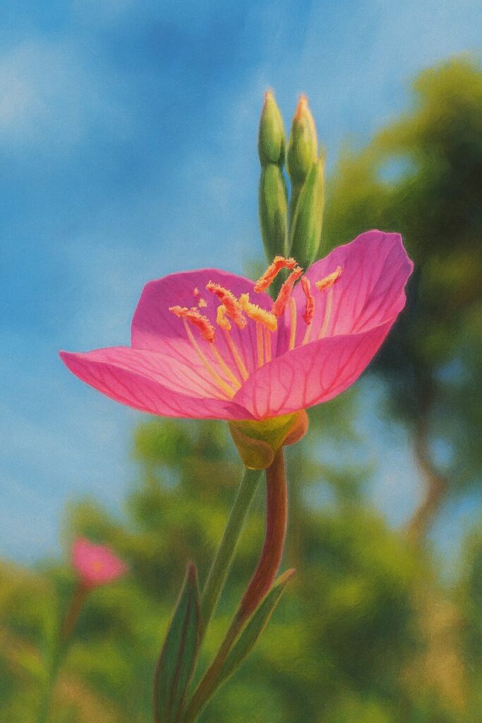 花びらの陰影や立体感が美しく表現されたユウゲショウのイラスト