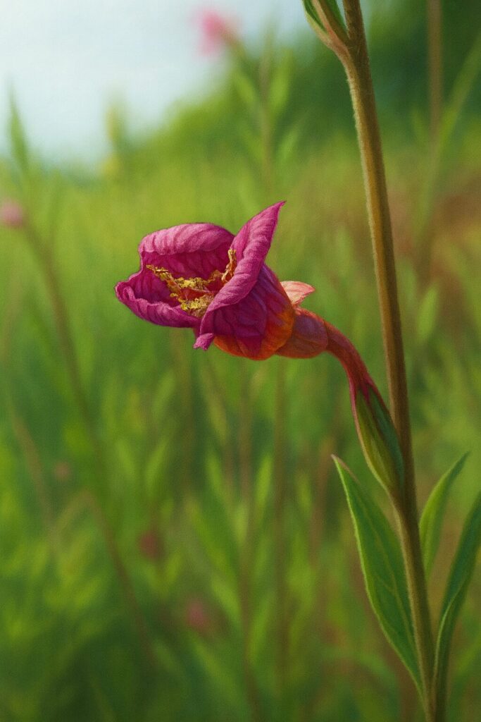 枯れかけたユウゲショウのしおれた花をリアルに描写したイラスト作品