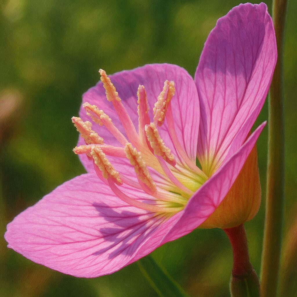 横向きの花を光と影で立体的に表現したユウゲショウの側面図イラスト
