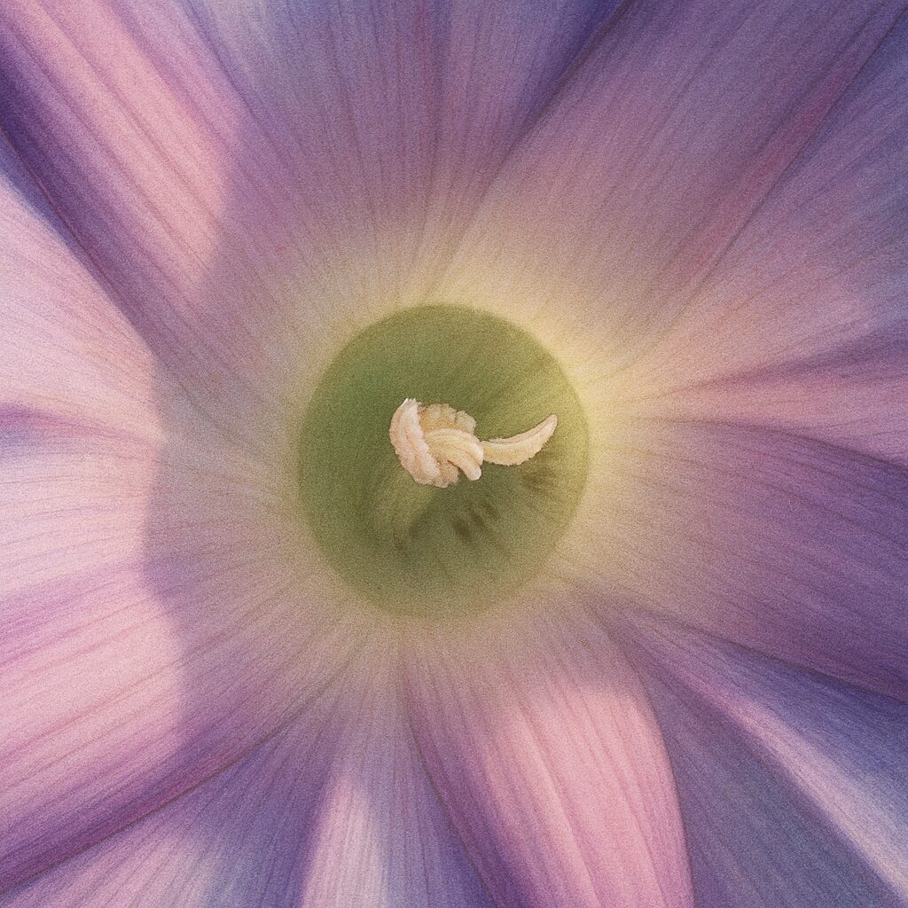 ノアサガオの花の中心部を精密に描いたプロレベルの植物イラスト クローズアップ視点