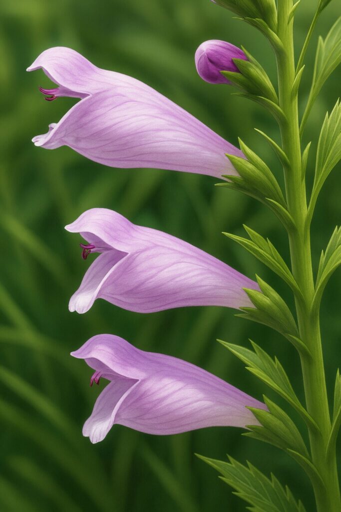 ハナトラノオの紫色の花をリアルに描いた植物イラスト クローズアップ