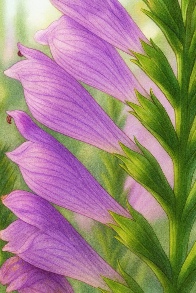 ハナトラノオの紫色の花を繊細に描いた植物イラスト クローズアップ