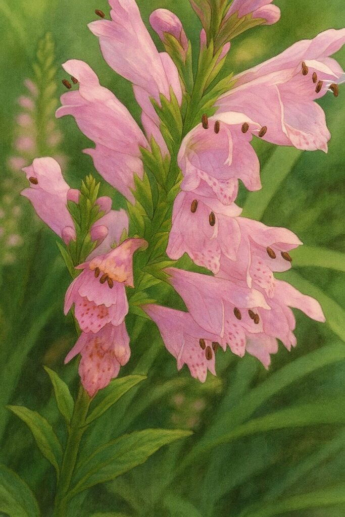 ハナトラノオの薄紫色の花穂を写実的に描いた植物イラスト