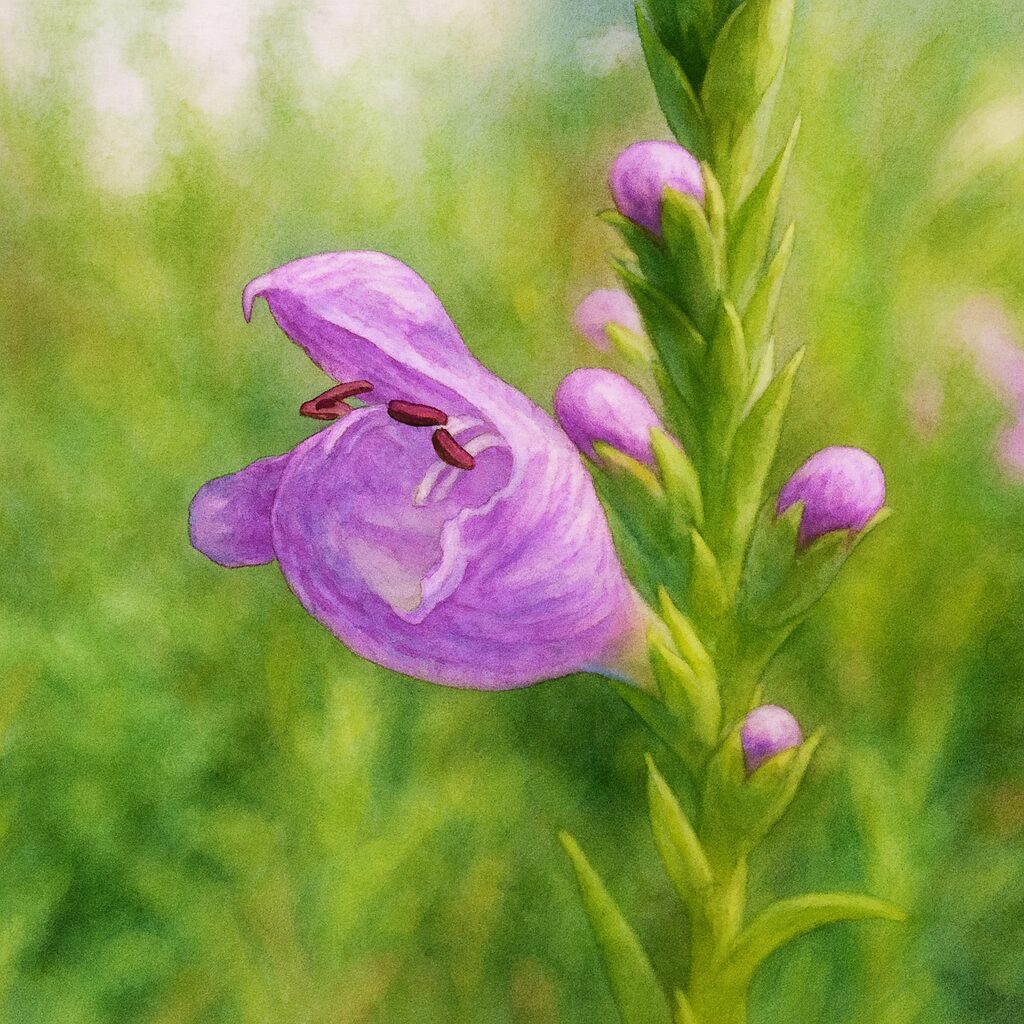ハナトラノオの紫色の花とつぼみを丁寧に描いた植物イラスト クローズアップ