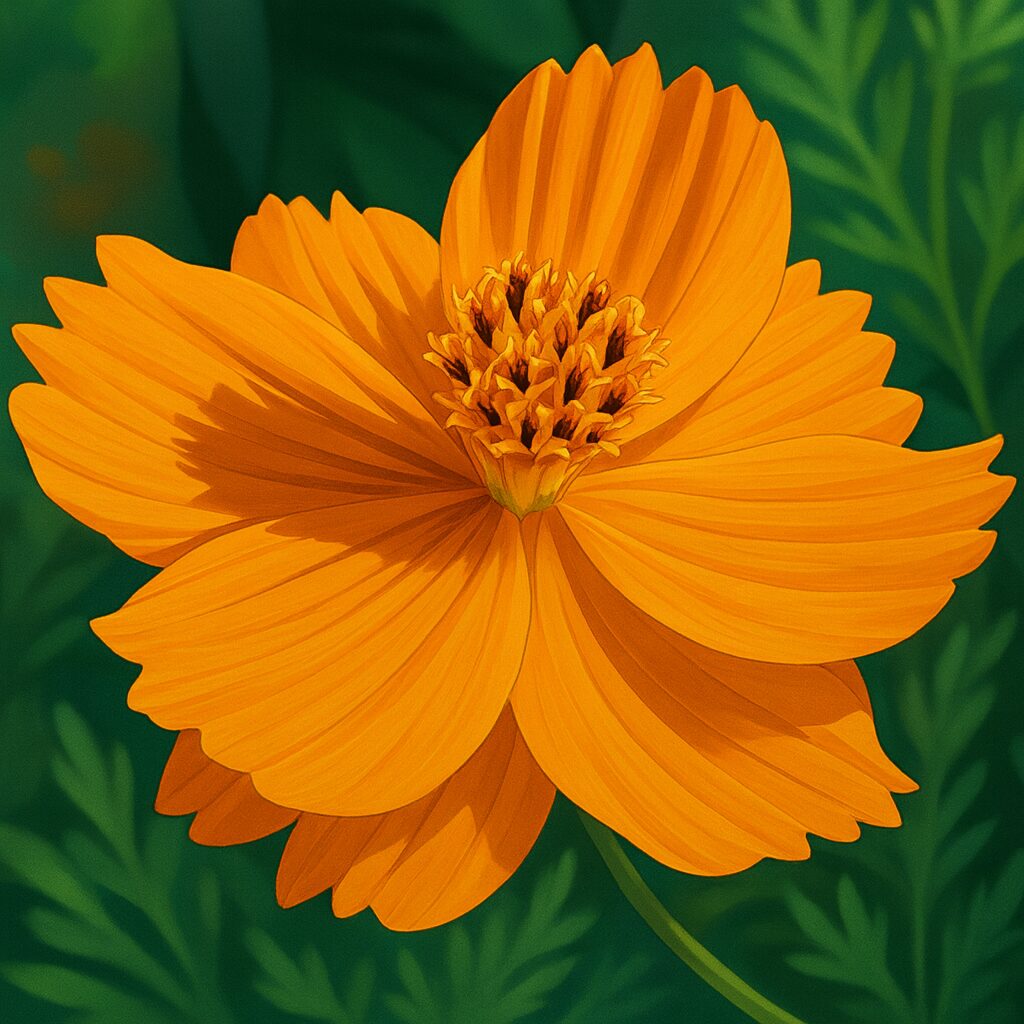 キバナコスモスのオレンジ色の花を描いたプロレベルのデジタルイラスト