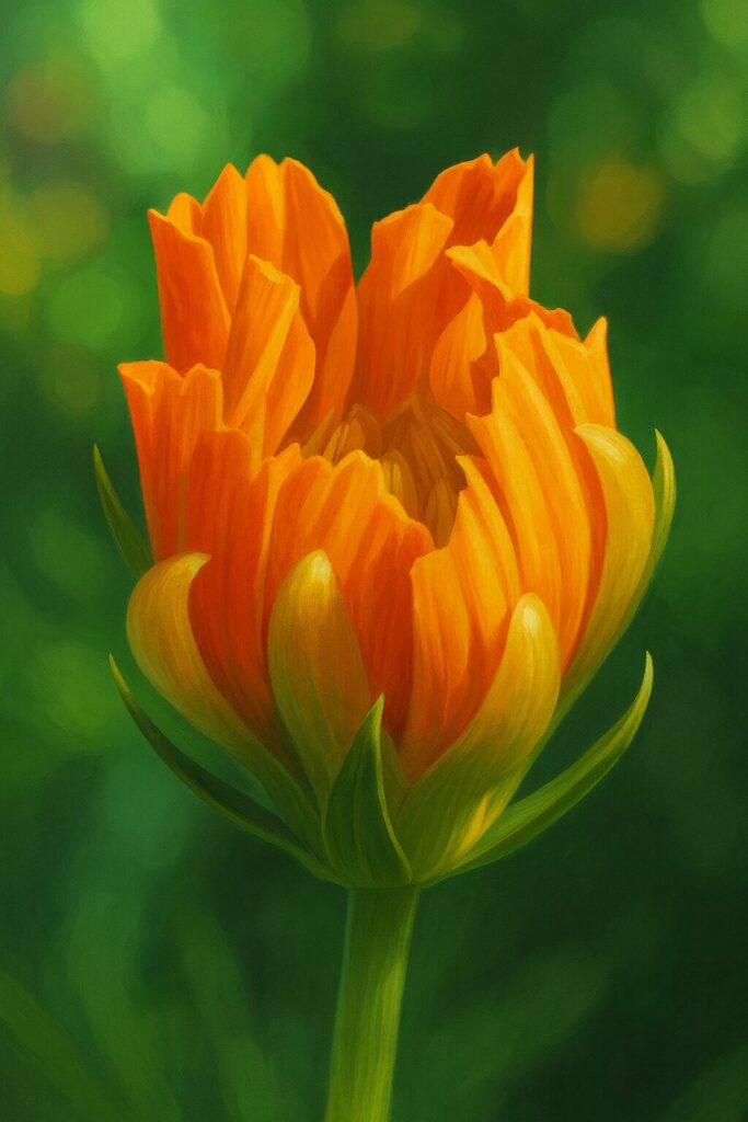 キバナコスモスのオレンジ色のつぼみを描いたプロレベルのデジタルイラスト