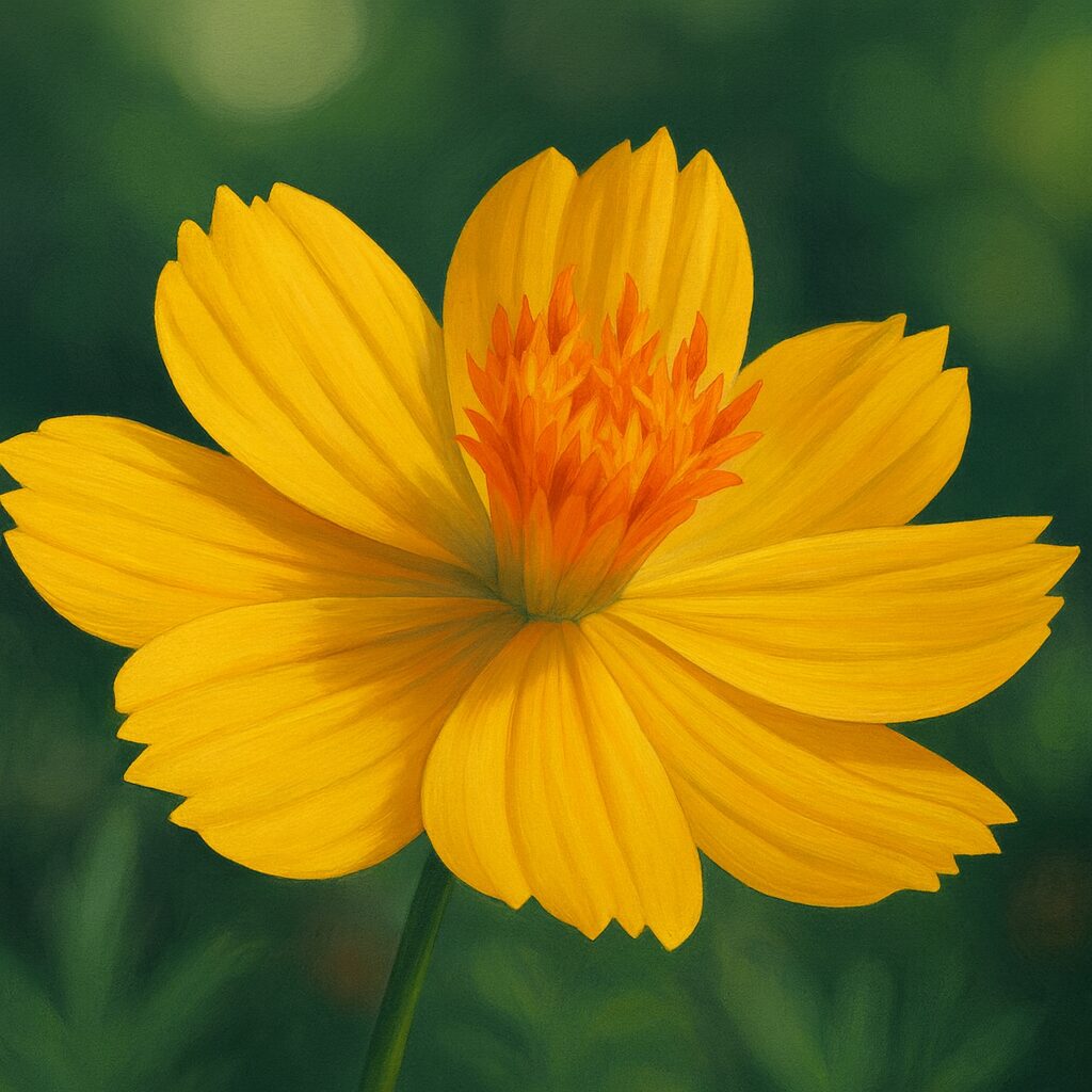 黄色のキバナコスモスの花を描いたプロレベルのデジタルイラスト