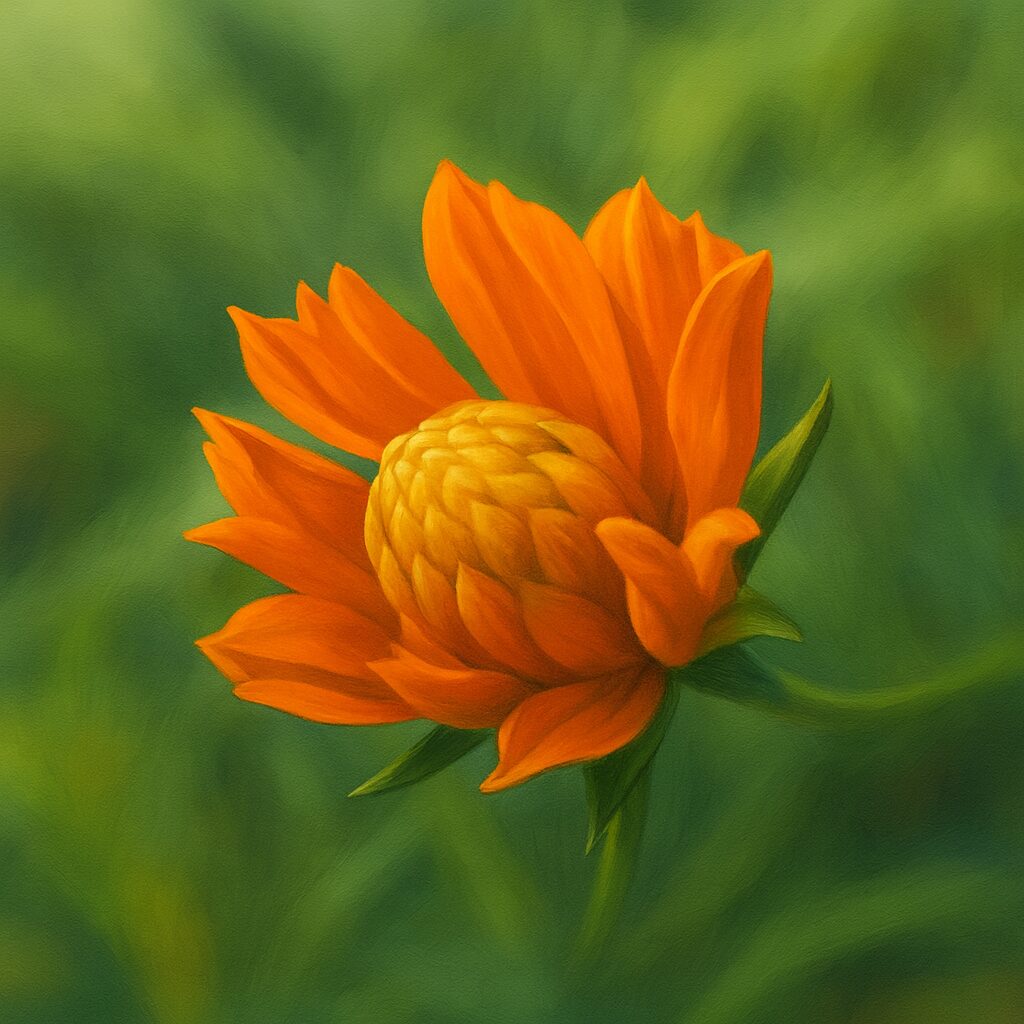 開花途中のオレンジ色のキバナコスモスを描いたプロレベルのデジタルイラスト