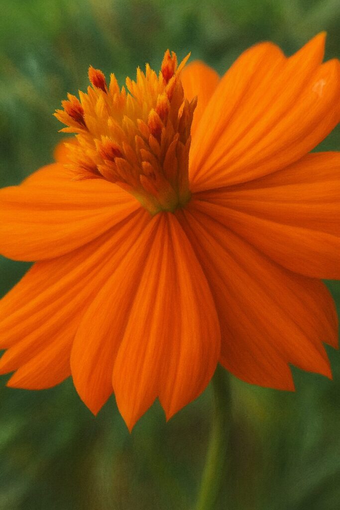 オレンジ色のキバナコスモスの花芯を強調して描いたプロレベルのデジタルイラスト