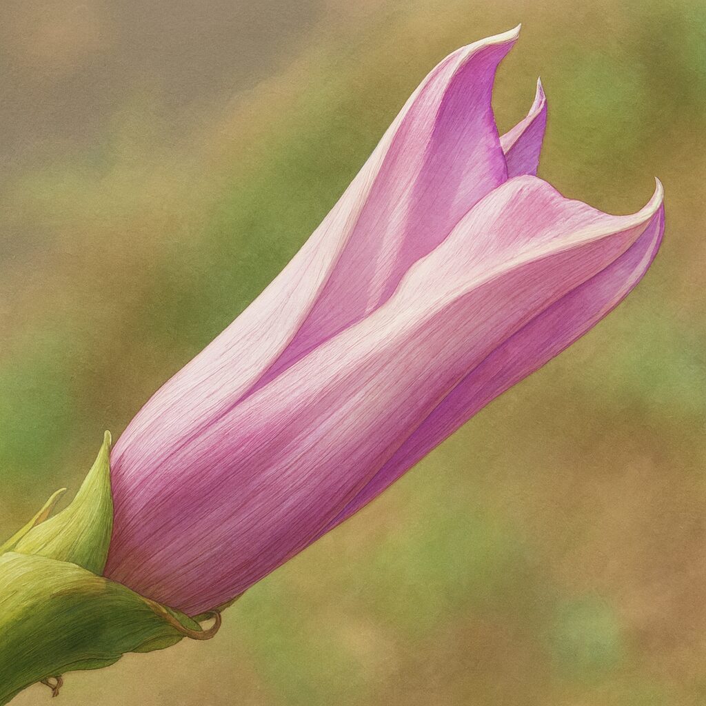 秋のホシアサガオ（星朝顔）の蕾が開く瞬間を写実的に描いたボタニカルアート風イラスト