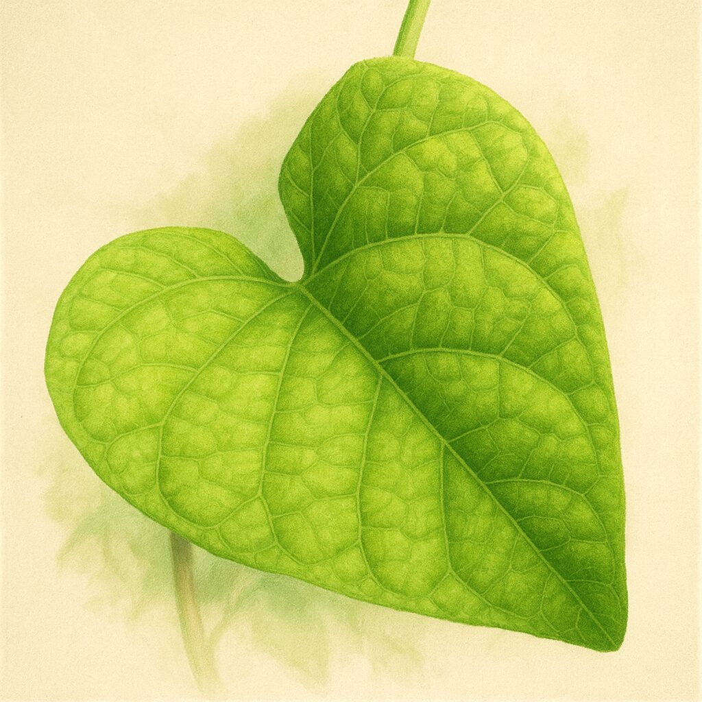 ホシアサガオ（星朝顔）のハート形の葉を写実的に描いたボタニカルアート風イラスト