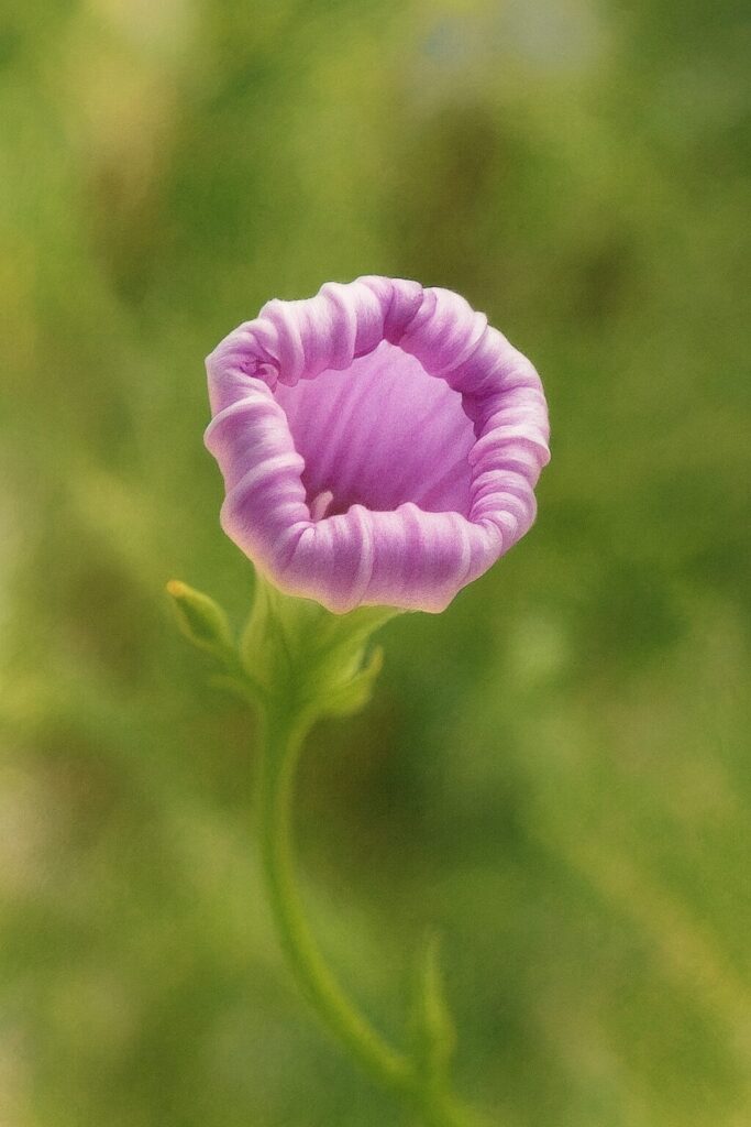 秋のホシアサガオ（星朝顔）の蕾が開きかけた姿を写実的に描いたボタニカルアート風イラスト
