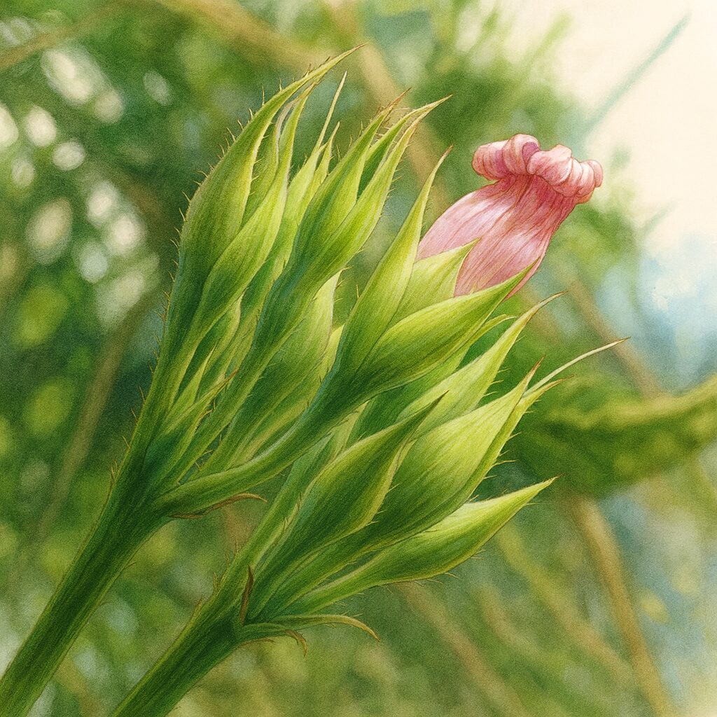 秋のホシアサガオ（星朝顔）の蕾と開きかけた花を写実的に描いたボタニカルアート風イラスト