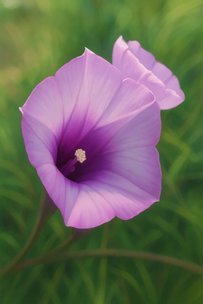 ホシアサガオ（星朝顔）の花をリアルに描いたボタニカルアート風イラスト｜淡い紫の花びらが美しく開く姿