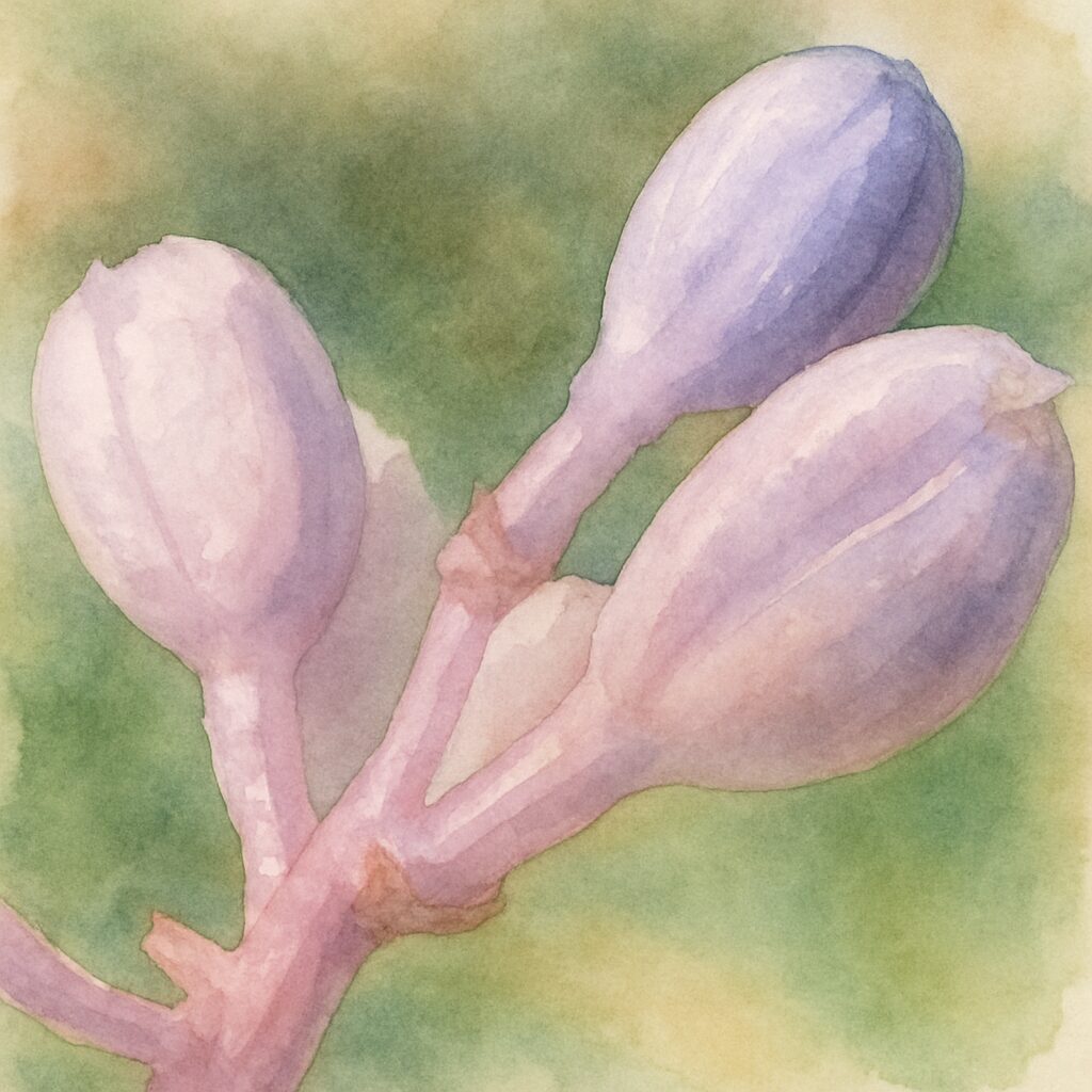 ヤブランのつぼみを水彩画風で描いたイラスト｜淡い紫色の蕾が柔らかくにじむボタニカルアート