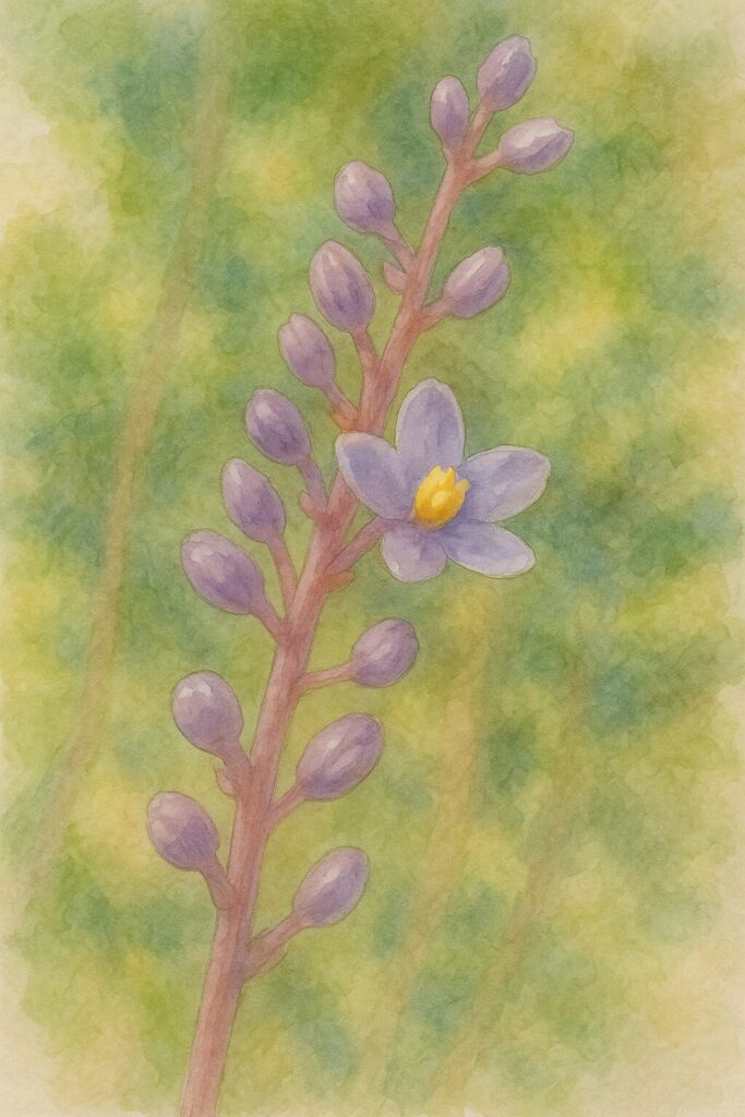 ヤブランの花序を水彩画風で描いたイラスト｜紫の小花とつぼみが縦に連なるボタニカルアート