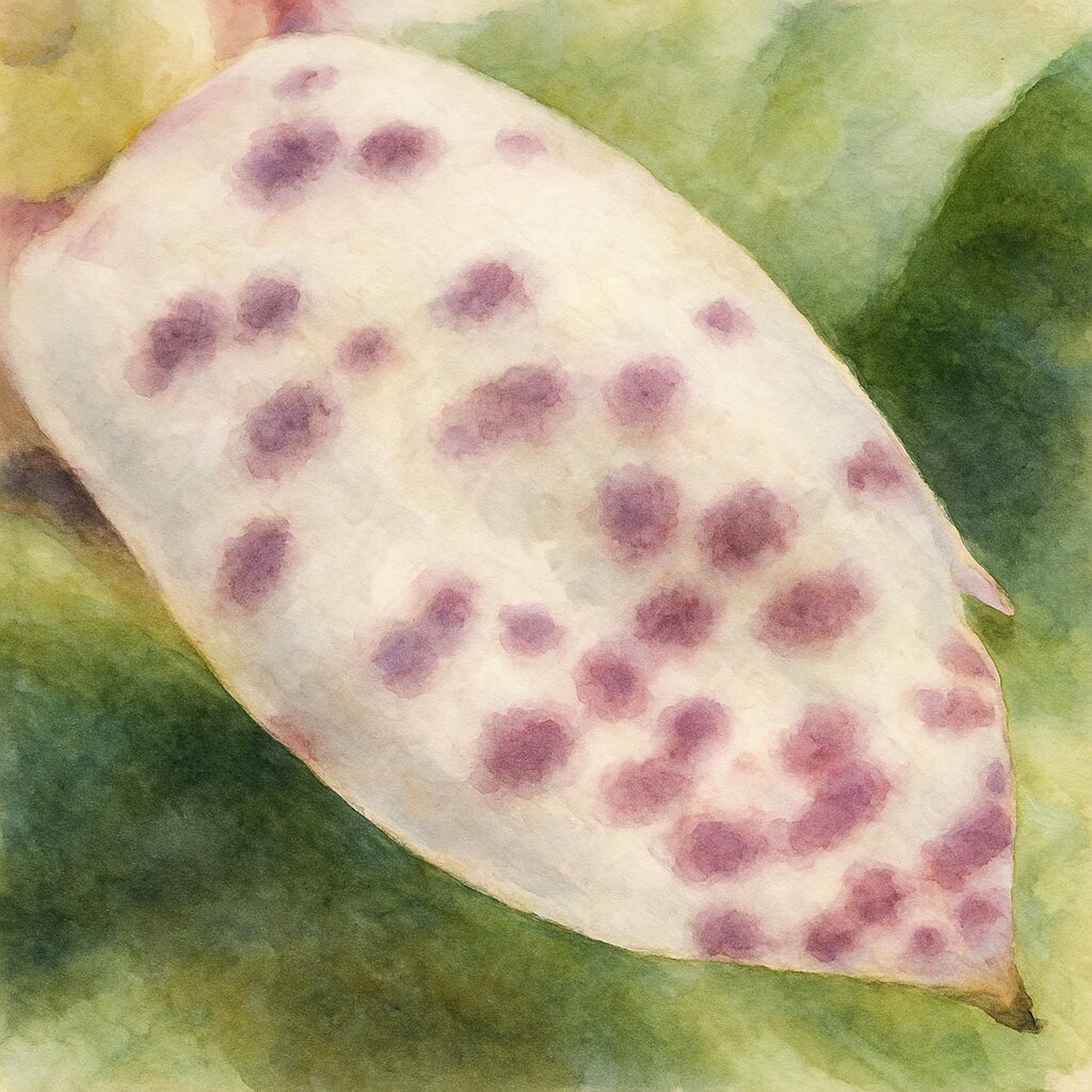 紫色の斑点模様が入ったホトトギスの花びらを水彩タッチで描いたボタニカルイラスト