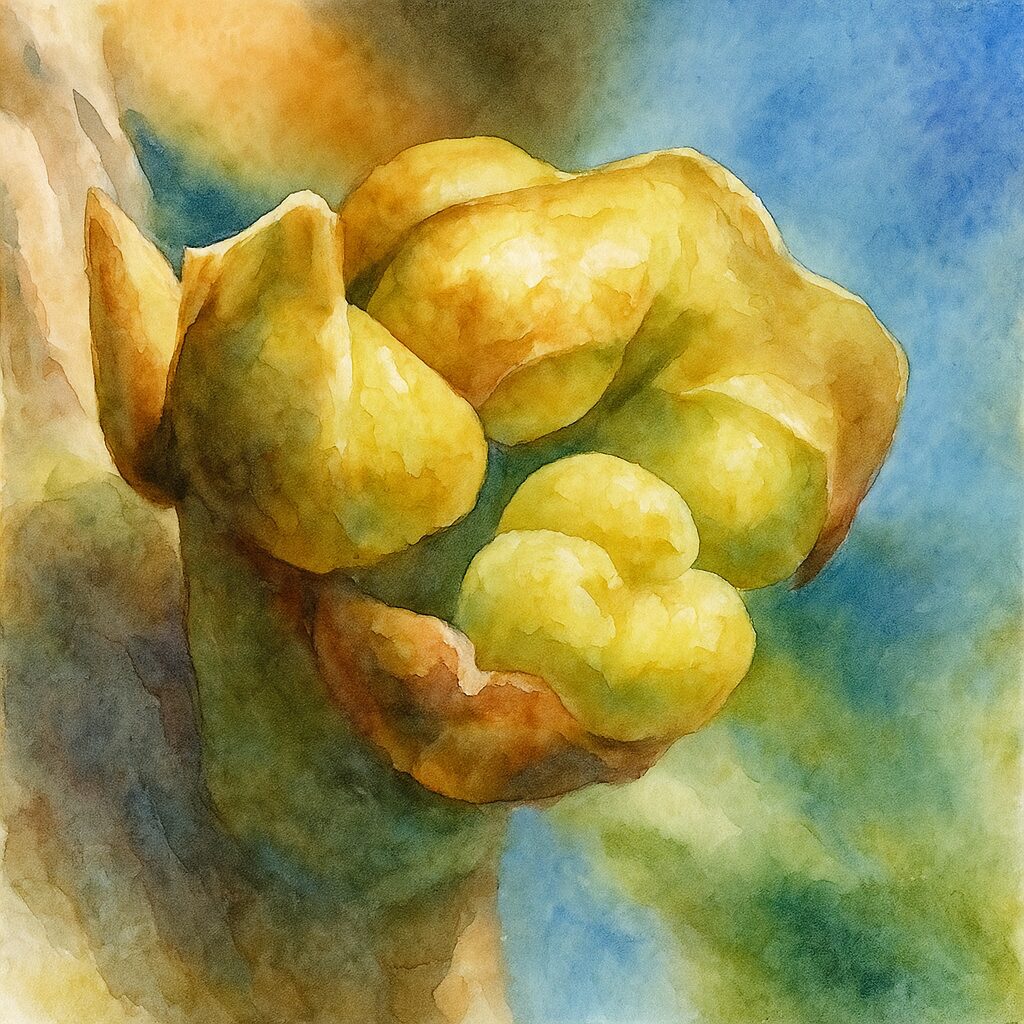 日本の秋のキンモクセイの開花直前の蕾を極端に寄った構図で描いた水彩画風のイラスト