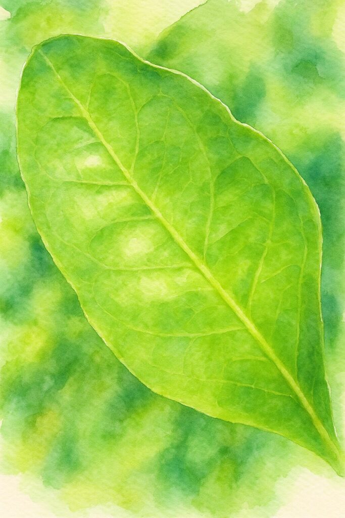 ルリマツリの葉を柔らかいタッチで描いた水彩画風イラスト