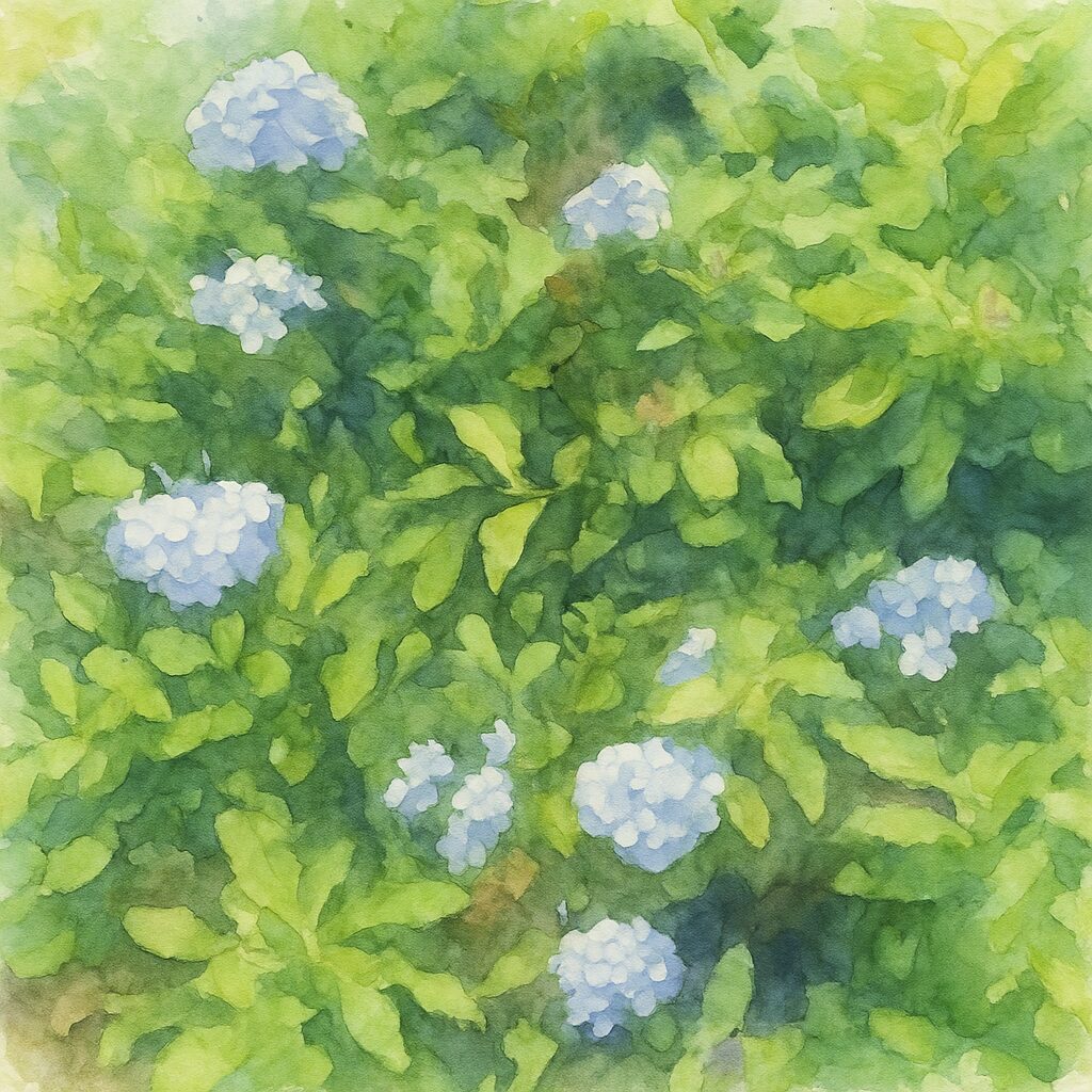 ルリマツリの株全体を柔らかいタッチで描いた水彩画風イラスト