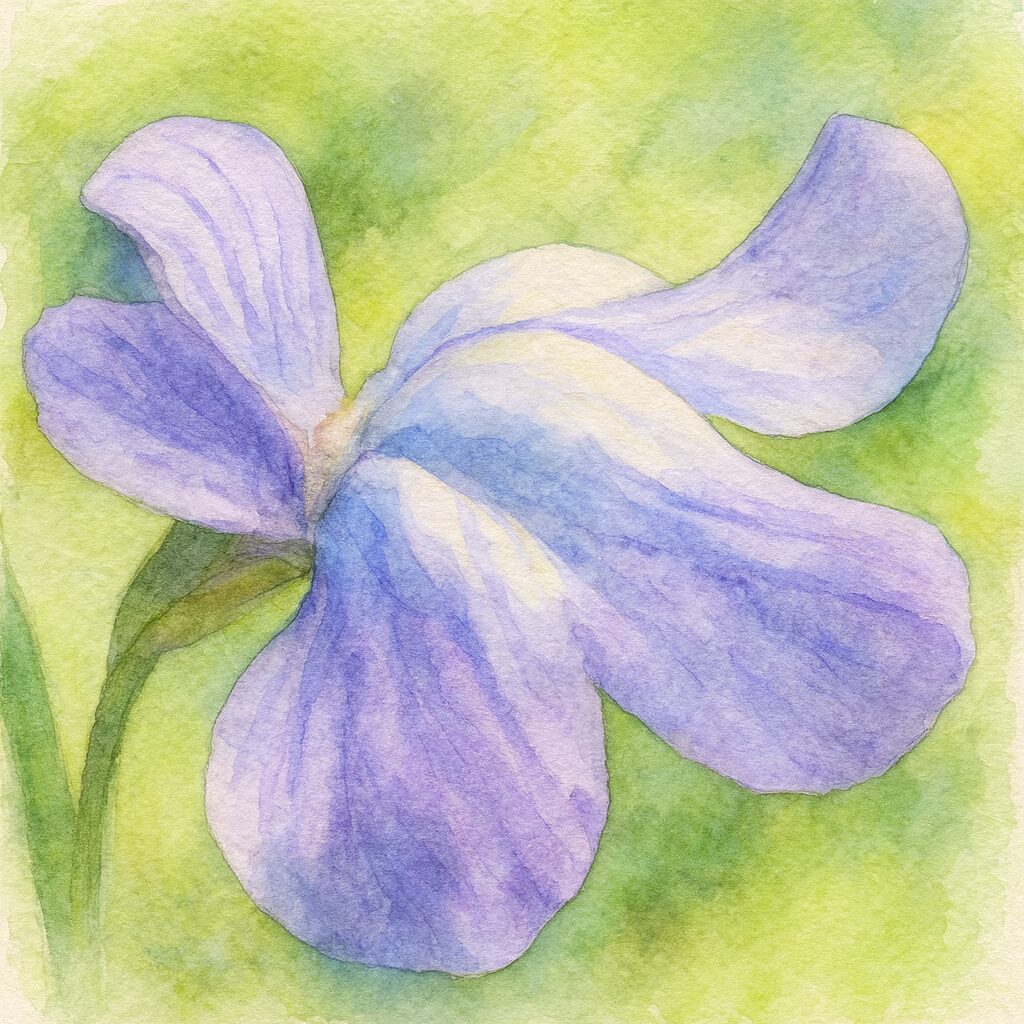 マツバウンランの淡い紫の花をアップで描いた水彩画風イラスト。柔らかな陰影と花弁のニュアンスを繊細に表現した植物アート