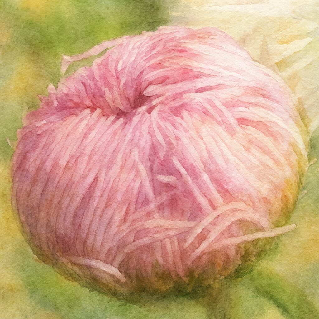 ハルジオンの蕾を水彩画風に描いたイラスト|柔らかなピンク色の細い花弁が重なる姿を繊細なタッチで表現した植物画