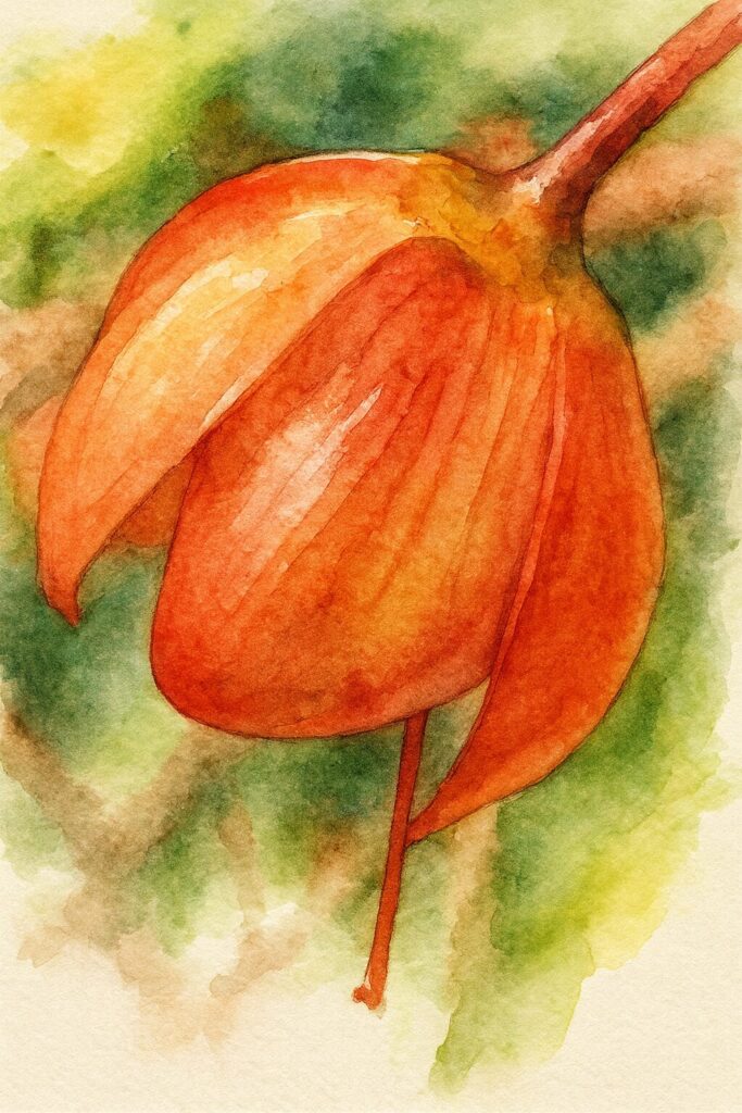 ミッキーマウスノキの赤い蕾を描いた水彩画風イラスト