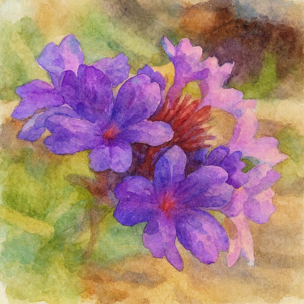 紫色のシュッコンバーベナの花を柔らかな色彩で描いた水彩画風イラスト