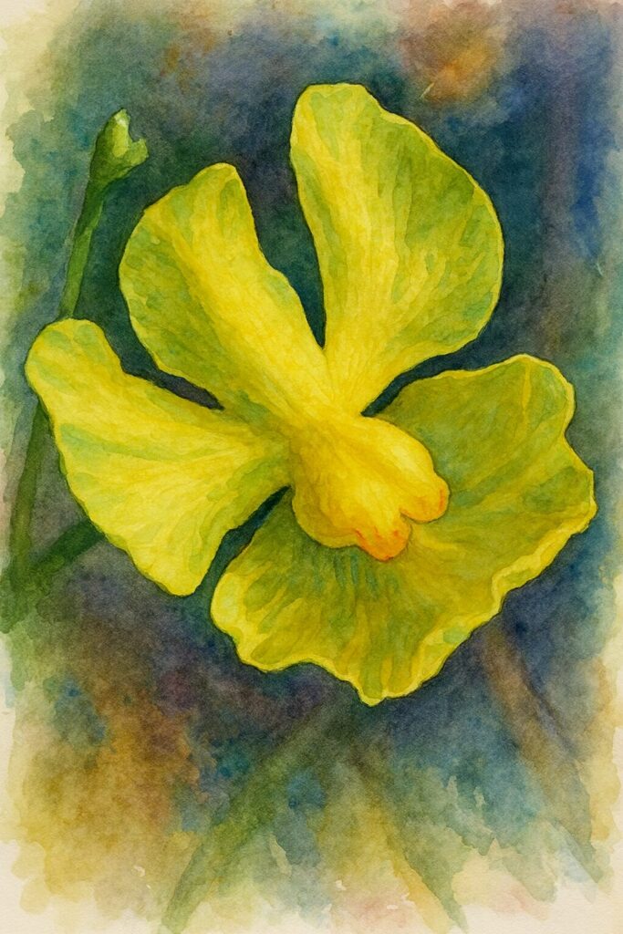 エフクレタヌキモの黄色い花を水彩画風に描いたプロ仕上げのイラスト