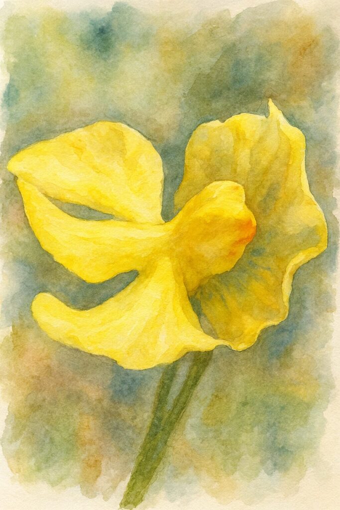 エフクレタヌキモの黄色い花を柔らかなタッチで描いた水彩画風イラスト