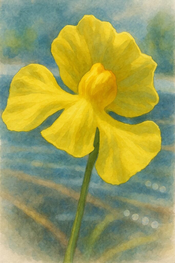 エフクレタヌキモの黄色い花を柔らかな質感で描いた水彩画風イラスト