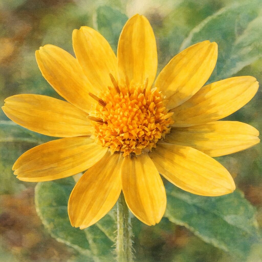 満開のメランポジウムの花を柔らかな色彩で描いた水彩画風イラスト|花びらの質感と中心部の立体感を美しく表現