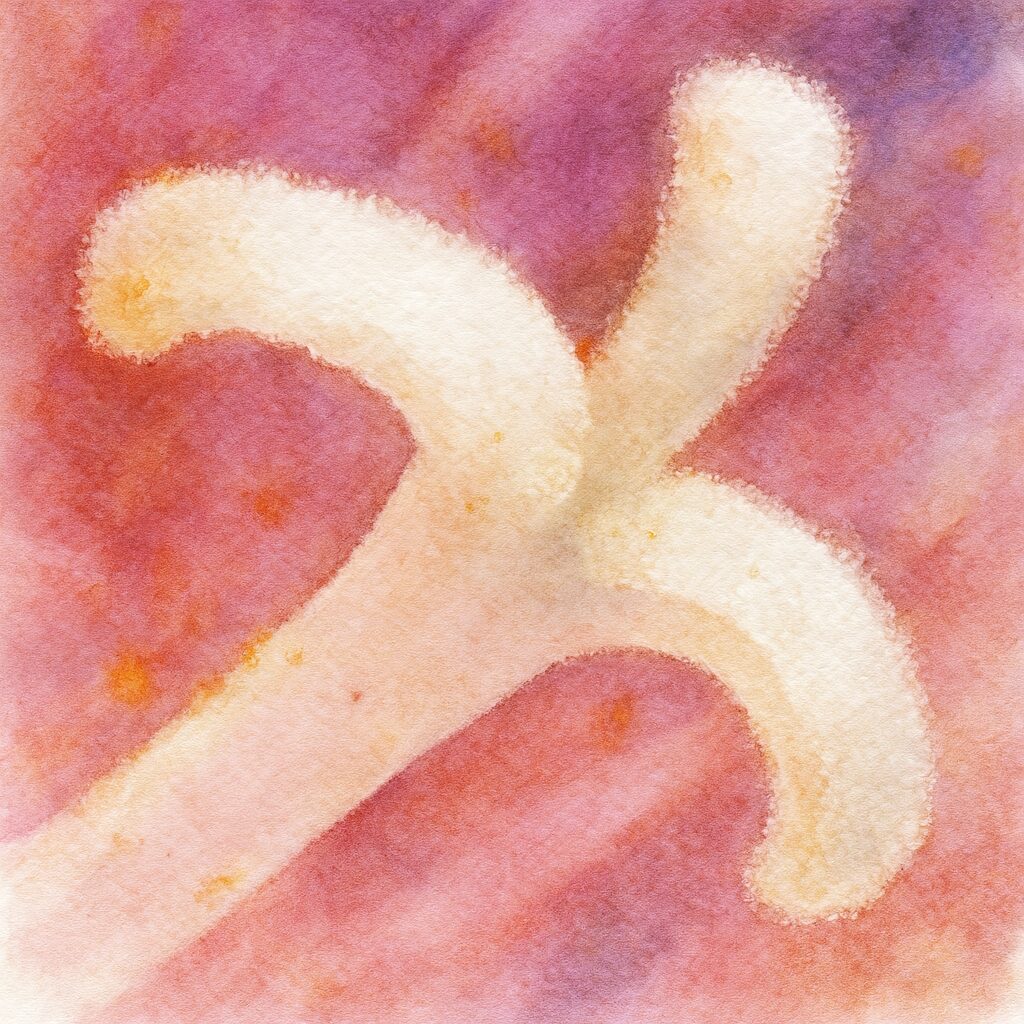 サフランモドキの雌しべを拡大して描いた水彩画風イラスト。細かな質感と柔らかな色彩が美しい