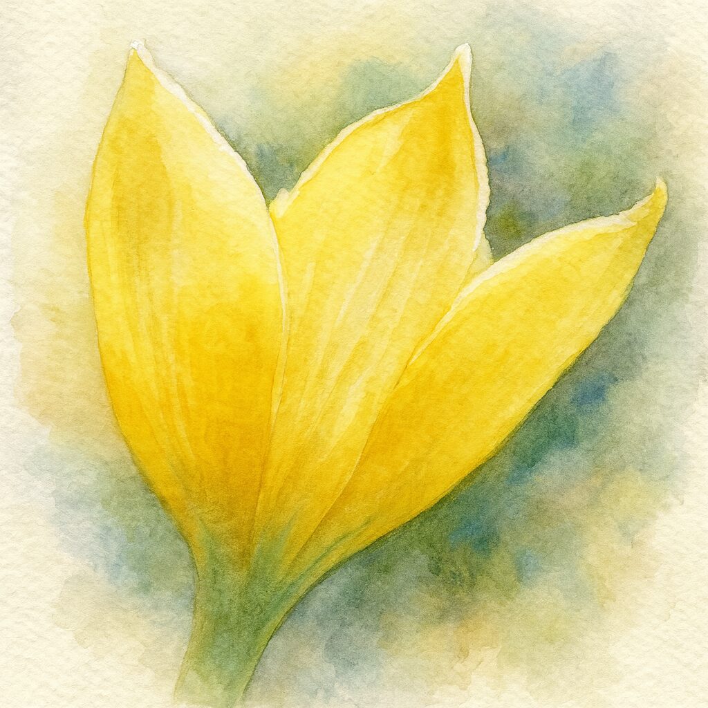 キバナタマスダレの黄色い花を水彩画風に描いた植物アート｜シンプル構図で花弁の形を際立たせたイラスト