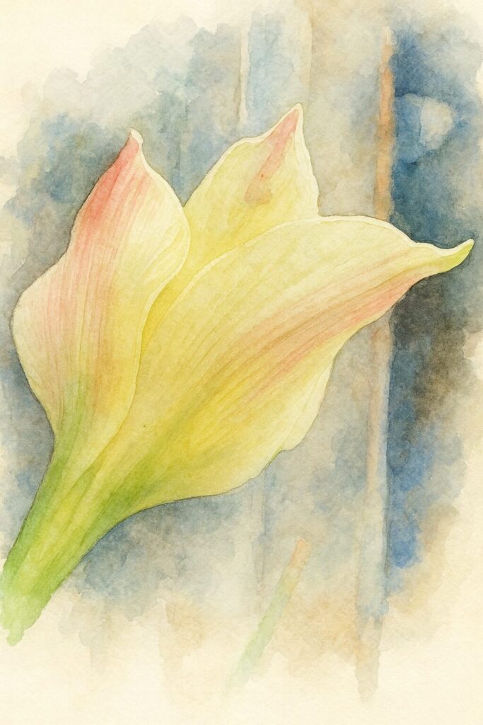 キバナタマスダレの花を背面から描いた水彩画風イラスト｜黄から桃色へと滲む色合いが繊細な植物アート