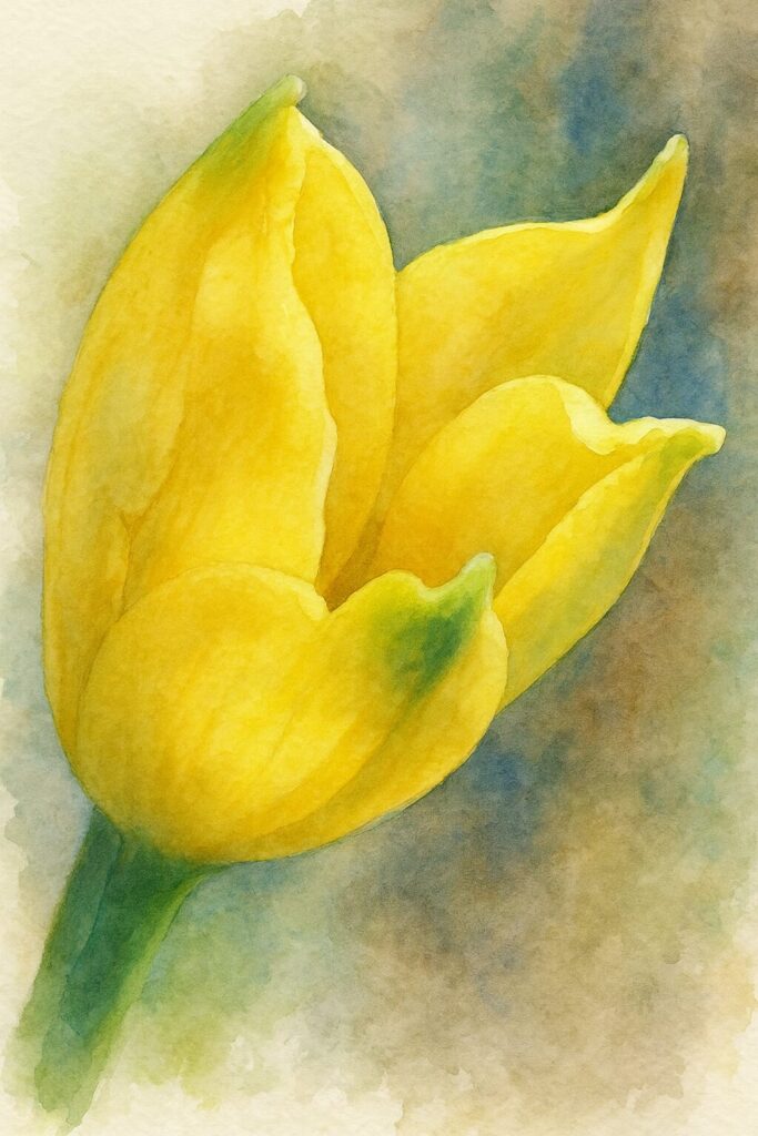 キバナタマスダレの黄色い蕾を水彩画風に描いた植物アート｜柔らかな色彩で花の質感を表現したイラスト