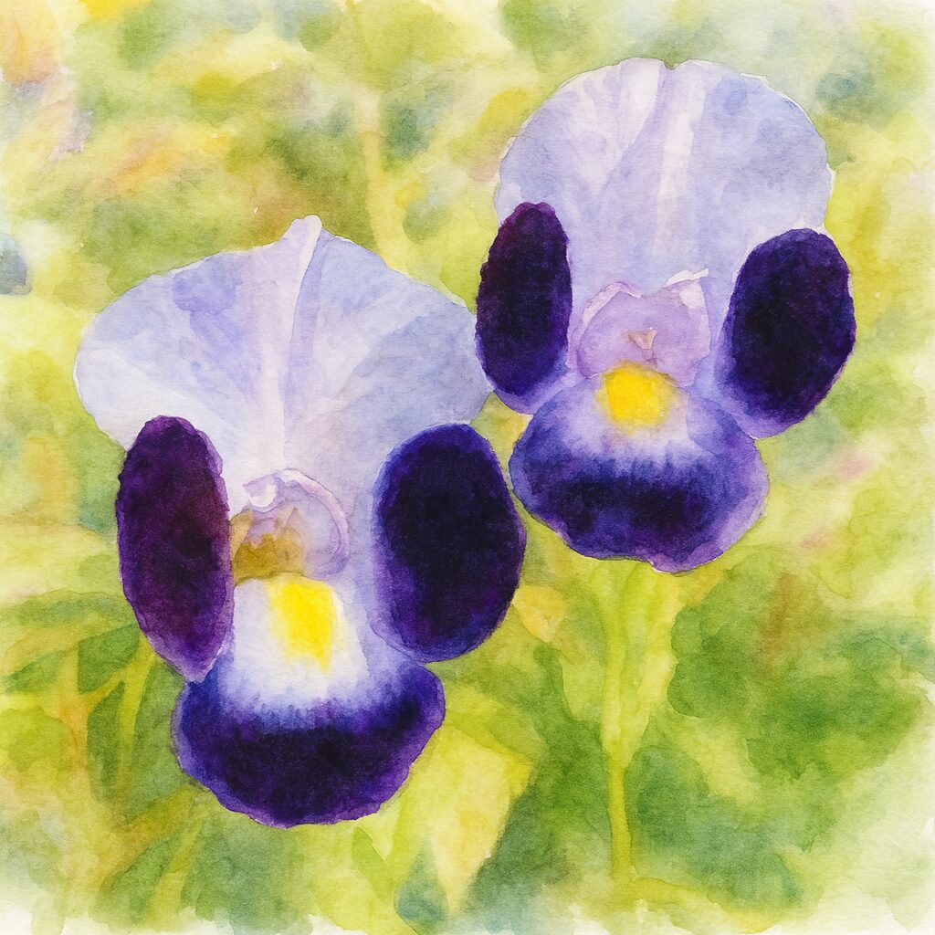 水彩画風に描いた紫色のトレニアの花のイラスト｜2輪が並び可愛らしさが強調された花