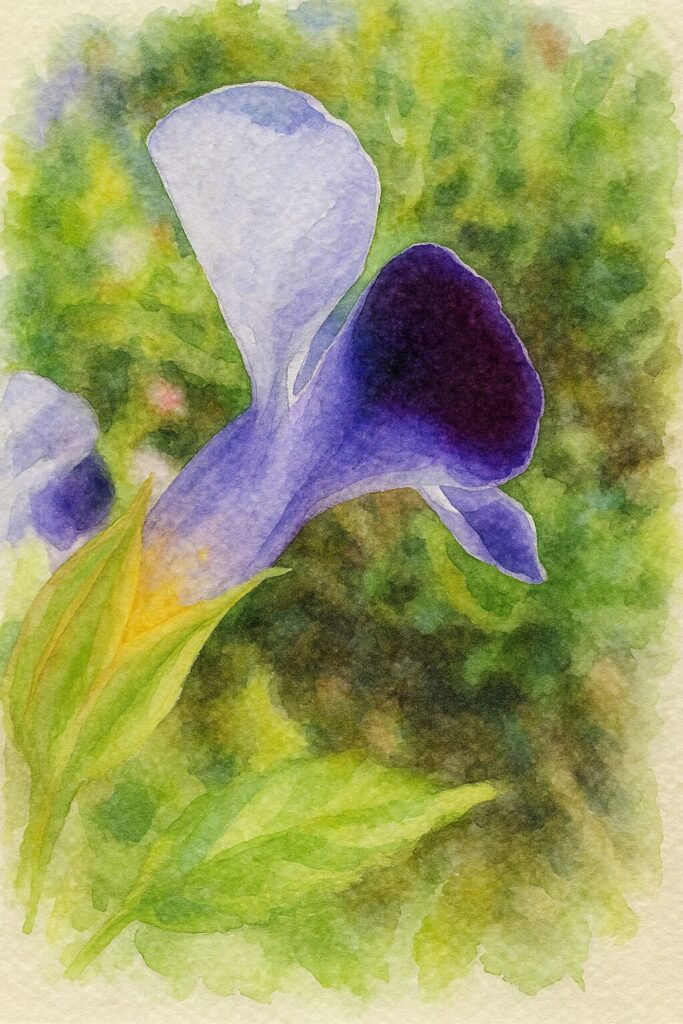 水彩画風に描いた紫色のトレニアの横向きイラスト｜柔らかな筆致で表現されたグラデーションが特徴