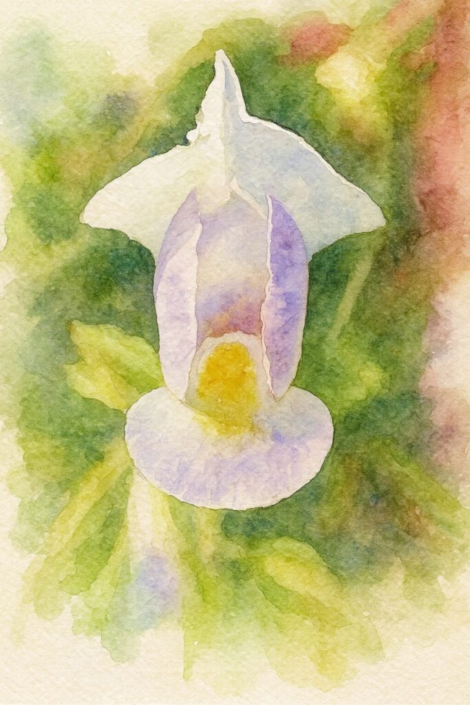 水彩画風に描いた白いトレニアの花のイラスト｜淡い紫の差し色が美しい優しい雰囲気の花