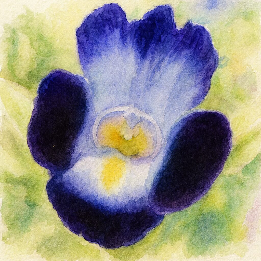 トレニアの紫と黄色の花を描いた水彩画風イラスト｜夏の植物アート