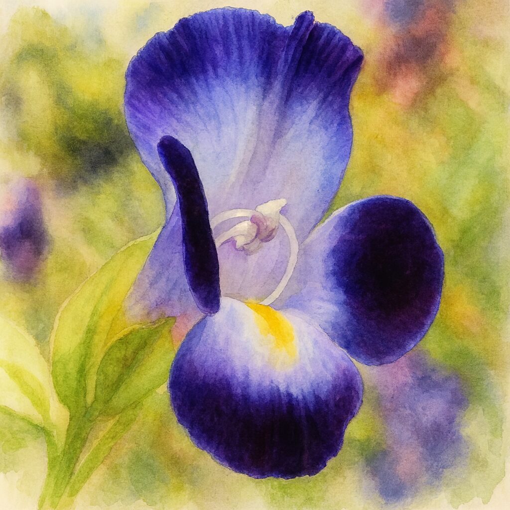 紫と黄のトレニアを水彩画風に描いたボタニカルアート｜夏の花イラスト