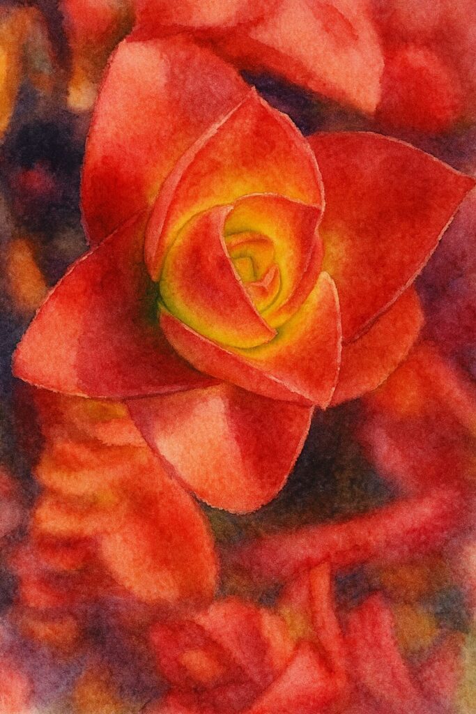 赤と黄緑のグラデーションが美しいヒマツリを描いた水彩画風イラスト