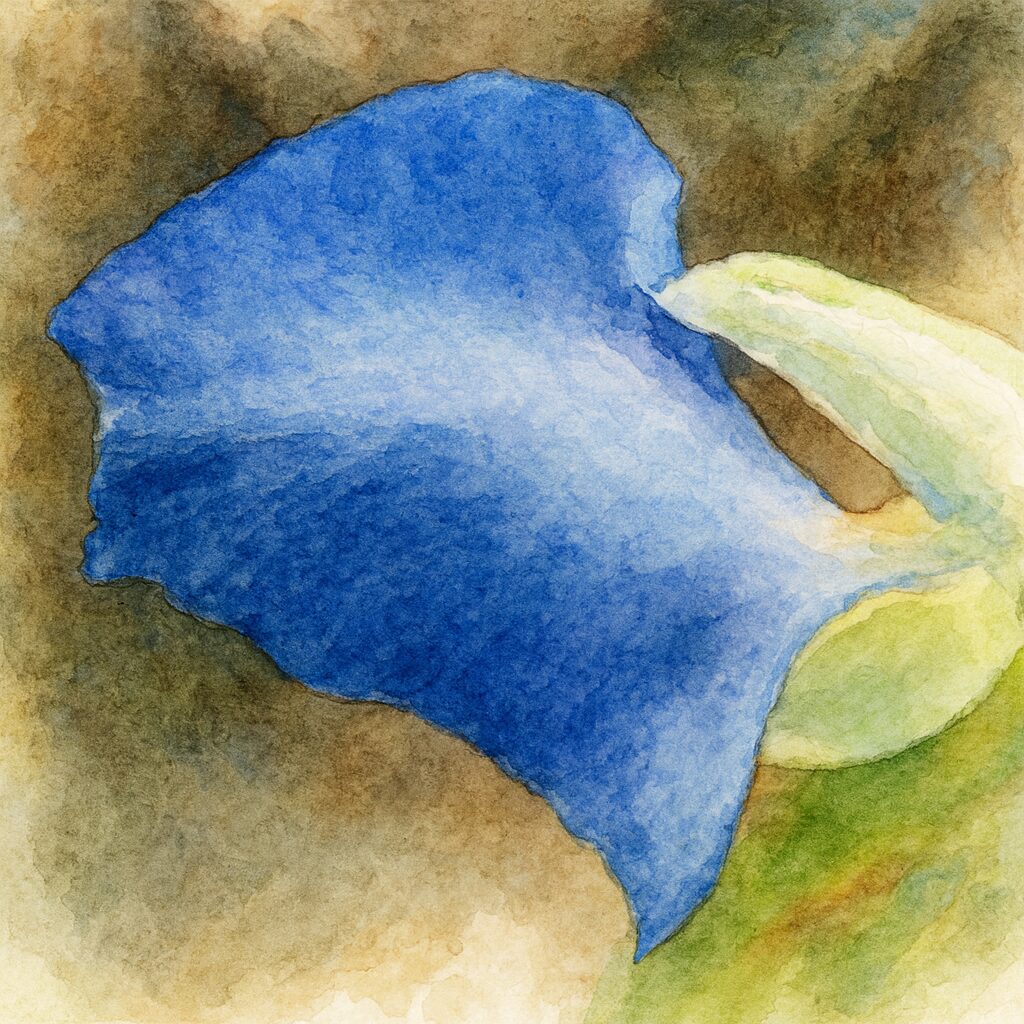 青い花弁を持つツユクサの水彩画風イラスト｜繊細な質感と自然な色彩