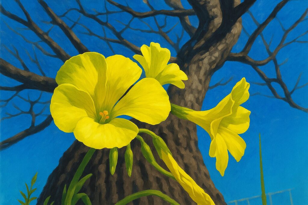 オオキバナカタバミの無料(フリー)イラスト オオキバナカタバミが黄色い花を咲かせています