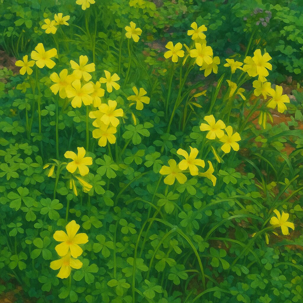 オオキバナカタバミの無料(フリー)イラスト オオキバナカタバミが黄色い花を咲かせています